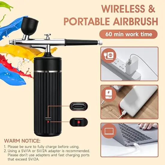 Airbrush Kit Cordless Rechargeable Airbrush Compressor 20-27PCI for Art Painting,Cake Airbrush Decorating, Crafts, Model Painting, Air Brush Painting, Nail Airbrush Machine {5}