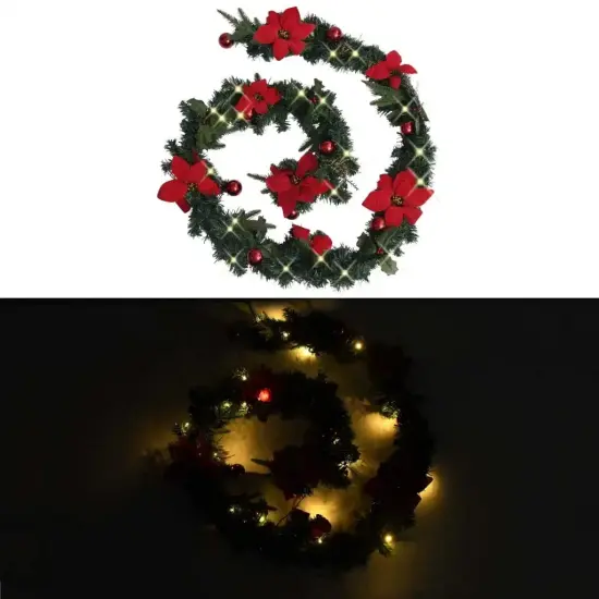 8.9' Green PVC Christmas Garland with LED Lights {3}