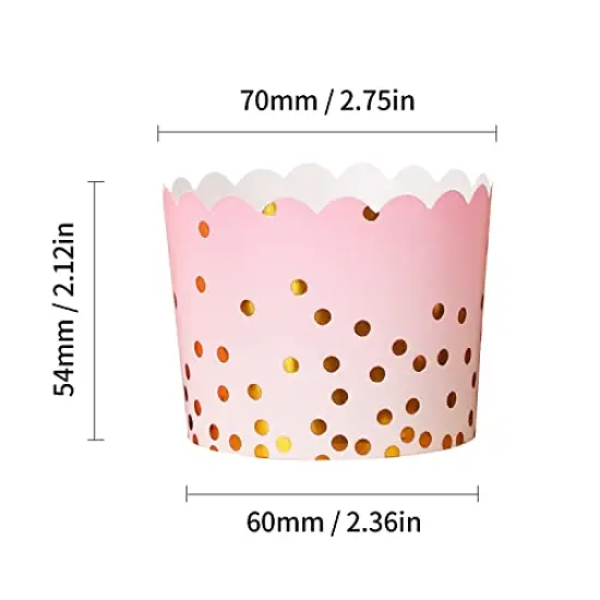 25 Pieces Party Hippo Cupcake Cups, 4.5 Oz Disposable Foil Muffin Liners, Gold Cupcake Baking Cups, Baking Cups (Gold Dots Pink) {6}