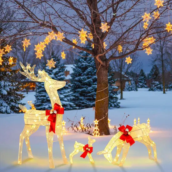 Costway 3 PCS Lighted Reindeer Family Set Pre-lit Christmas Decoration with 230 LED Lights {2}