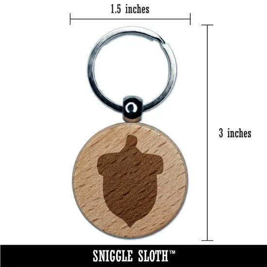 Acorn Solid Engraved Wood Round Keychain Tag Charm {2}