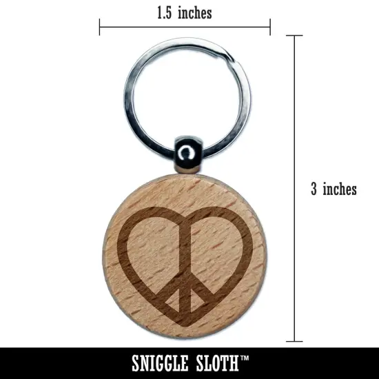 Peace Symbol in Heart Engraved Wood Round Keychain Tag Charm {2}