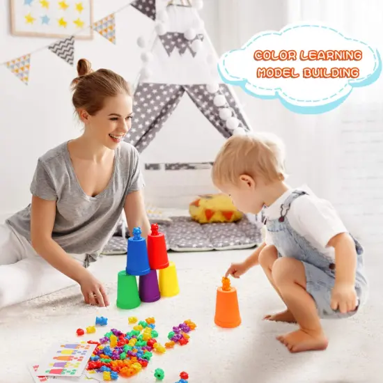 Counting Bears with Matching Sorting Cups,Number Color Recognition STEM Educational Toy for Toddler, Pre-School Learning Toy with 90 Bears,2 Tweezers,11 Activity Cards,1 Storage Box {5}