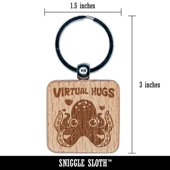 Octopus Virtual Hugs Engraved Wood Square Keychain Tag Charm {2}