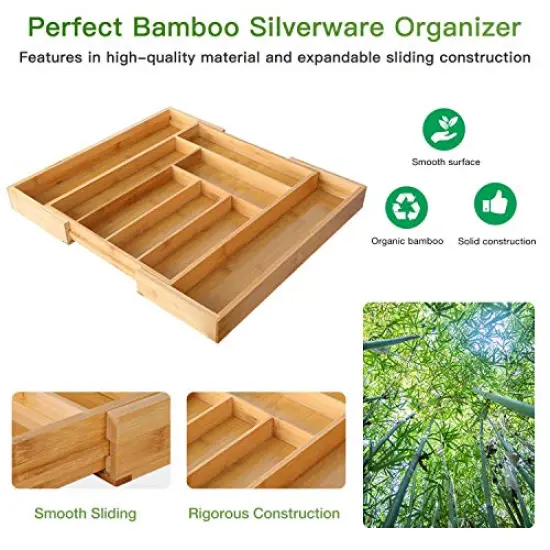 Bamboo Expandable Drawer Organizer for Utensils Holder, Adjustable Cutlery Tray, Wood Drawer Dividers Organizer for Silverware, Flatware, Knives in Kitchen, Bedroom, Living Room {5}