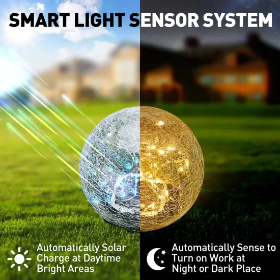 2 Pack Globe (4.7”) Garden Solar Lights Cracked Glass Ball Waterproof LED for Outdoor Decor Decorations Pathway Patio Yard Lawn, Warm White {1}