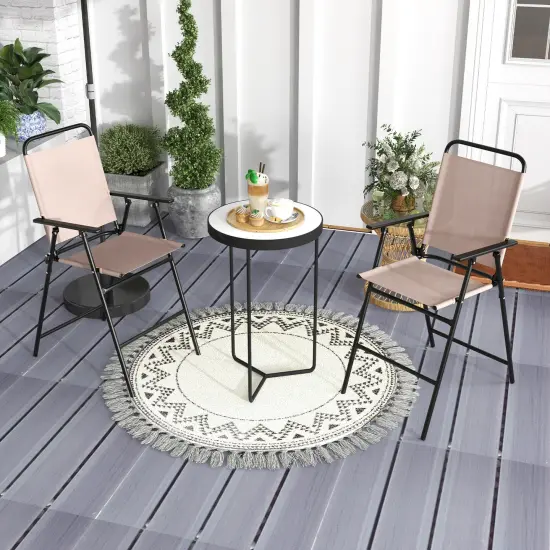 Costway Patio Folding Bar-height Chairs with Armrests Quick-drying Seat Beige Backyard {3}