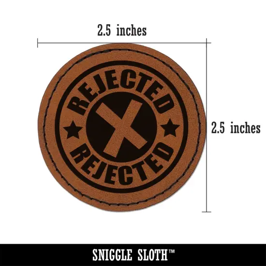 Rejected X Mark Round Iron-On Engraved Faux Leather Patch Applique - 2.5" Brown {3}