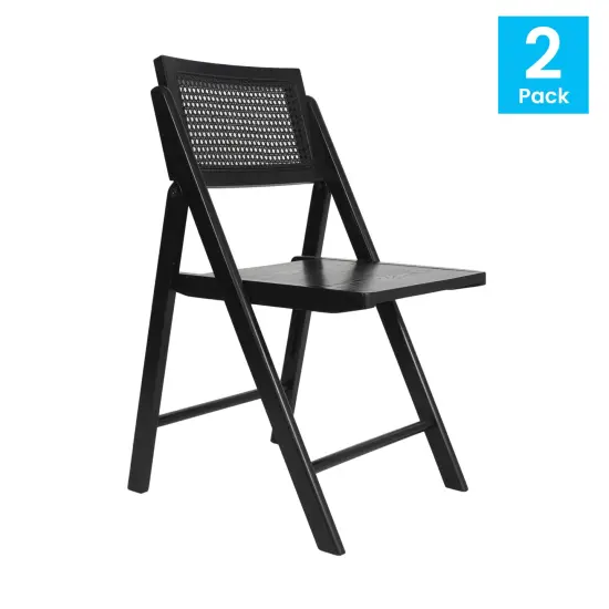 Merrick Lane Gordon Set of 2 Cane Rattan Folding Chairs Black {6}