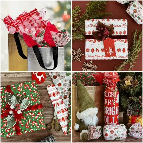 Wrapables Tissue Paper 20 x 28 Inch for Gift Wrapping, Arts & Crafts, Paper Flowers, Garlands, Tassels (60 Sheets), Festive Red & Green {4}