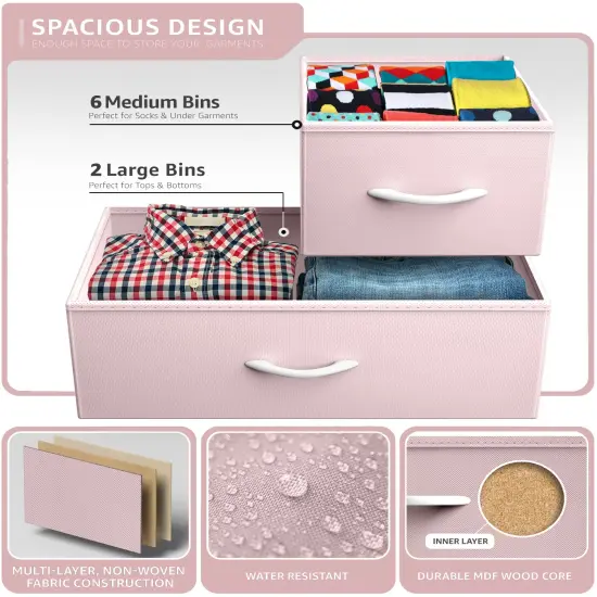 Sorbus Dresser with 8 Drawers - Chest Organizer Unit with Steel Frame Wood Top & Handle Easy Pull Fabric Bins for Clothes - Wide Storage Furniture for Bedroom, Hallway, Living Room, Nursery & Closet Pink {4}