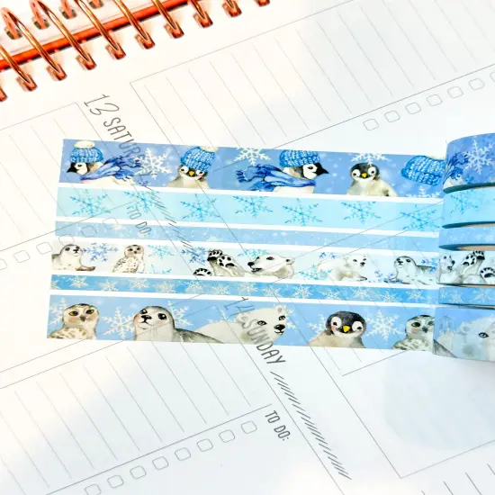 Snow Animals Penguins Polar Bears Seals Winter Arctic Animals Washi Tape Set January 2024 - W099 {5}