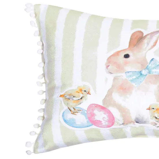 Spring "Happy Easter" Bunny Rabbit Eggs Duckling Chicks Accent Pillow, 13" x 18" {3}