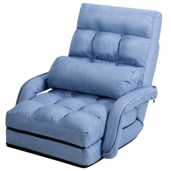Multi-Position Adjustable Floor Armchair with Lumbar Pillow and Removable Cushion Blue {4}