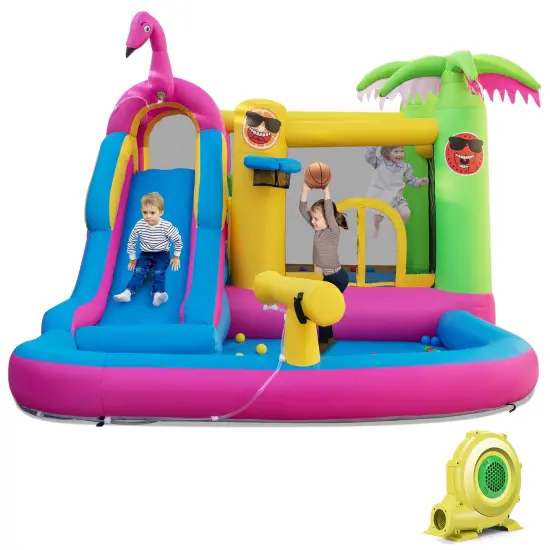 Inflatable Bounce Castle with Long Water Slide and 735W Blower {3}