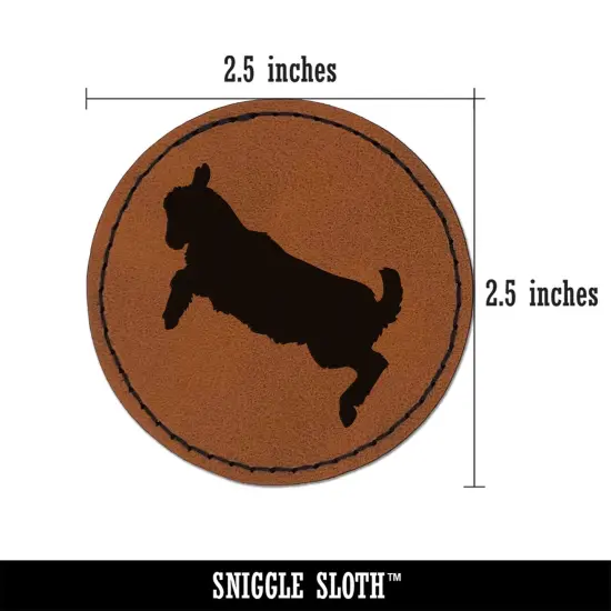 Baby Goat Jumping Playing Round Iron-On Engraved Faux Leather Patch Applique - 2.5" Brown {3}