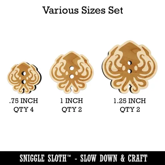 Inky Squid with Tentacles Wood Buttons for Sewing Knitting Crochet DIY Craft {1}