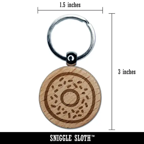 Donut Bagel Doodle Engraved Wood Round Keychain Tag Charm {2}