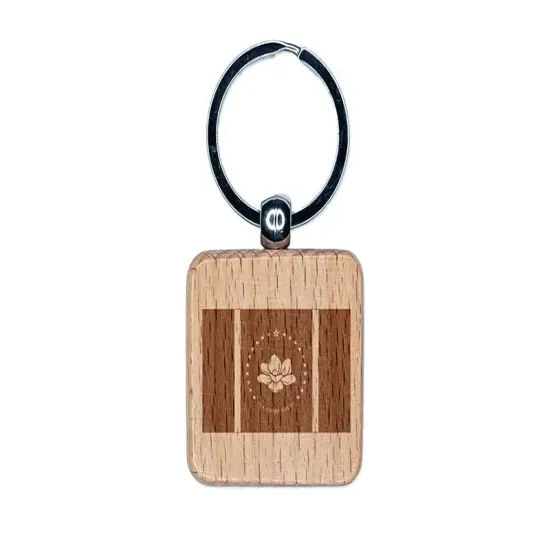Mississippi Magnolia State Flag Engraved Wood Square Keychain Tag Charm {1}