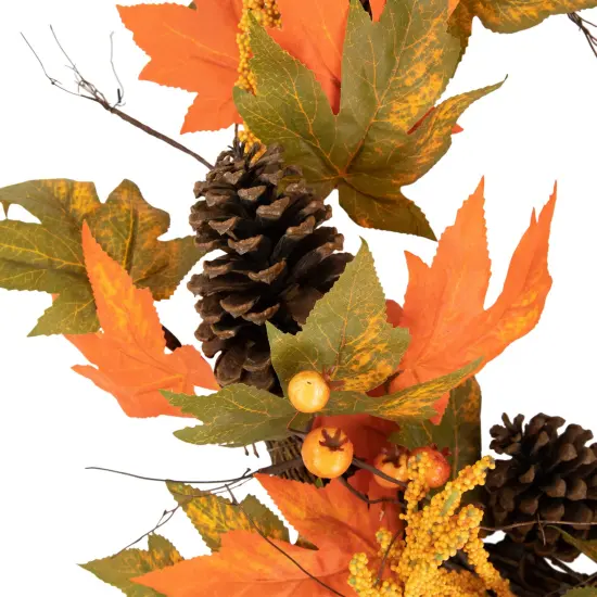 Northlight Leaves, Pinecones and Berries Artificial Fall Harvest Wreath, 24-Inch, Unlit Green {6}