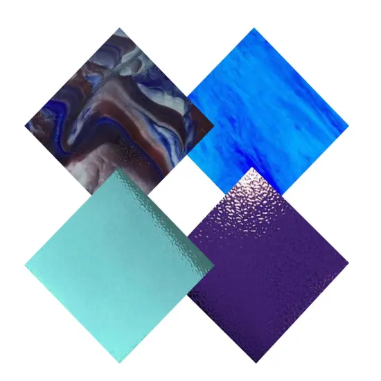 Wissmach 4 Sheet Mixed Color Variety Stained Glass Pack, Blue/Purple, {2}