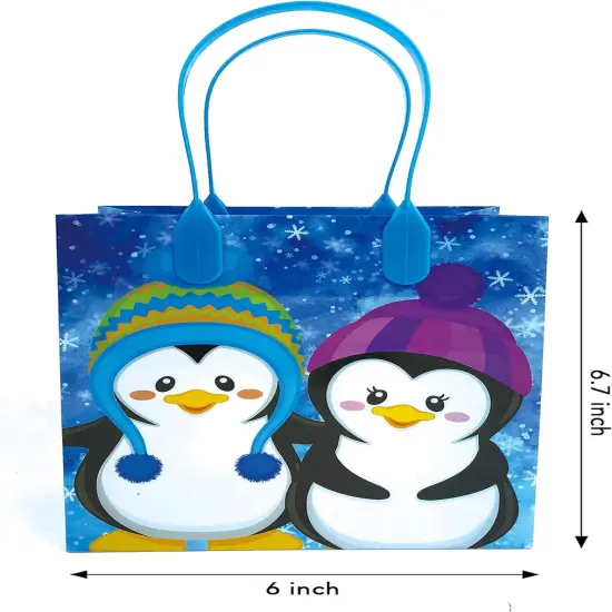 Tiny Mills Penguin Winter Themed Party Favor Bags Treat Bags with Handles Candy Bags for Holiday Party Gift Bags Christmas Holiday Party Supplies,12 Pack {4}