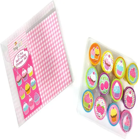 TINYMILLS 12 Pcs Cupcakes Stamp Kit for Kids - Cupcake Self Inking Stamps Gift Party Favors {4}