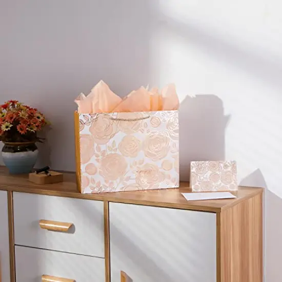 13" Rose Gold Large Gift Bag with Card and Tissue Paper {6}