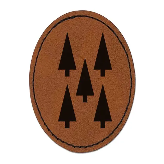 Forest Woodland Trees Round Iron-On Engraved Faux Leather Patch Applique - 2.5" Brown {1}