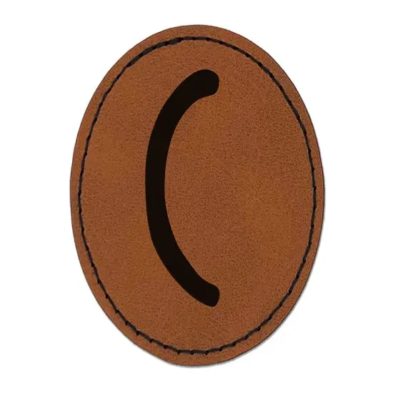 Letter C Uppercase Felt Marker Font Round Iron-On Engraved Faux Leather Patch Applique - 2.5" Brown {1}
