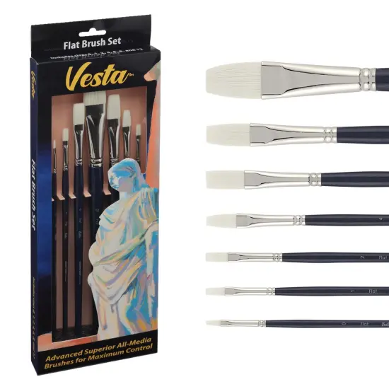 Creative Mark Vesta Synthetic Bristle Artist Paint Brushes for Acrylic Painting - Long Handle Acrylic Paint Brush Sets Mimic Chungking Bristles for Oils and Alkyds - Filbert, Bright, Flat, Round {4}