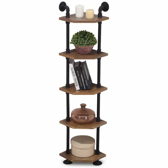5-Tier Bookshelf Corner Storage Pipe Shelves . {1}