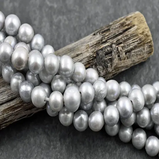 9mm Gray Peacock Large Hole Fresh Water Potatoe Pearls (8" Strand) {4}