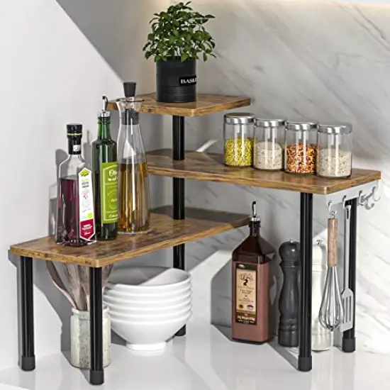 Kitchen Countertop Organizer Kitchen Organization, 3 Tier Shelf Moveable Corner Shelf Organizer for Kitchen Counter, Bathroom Counter, Spice Rack , Coffee Area, Over Sink, Dresser Table (Rustic Brown) {2}