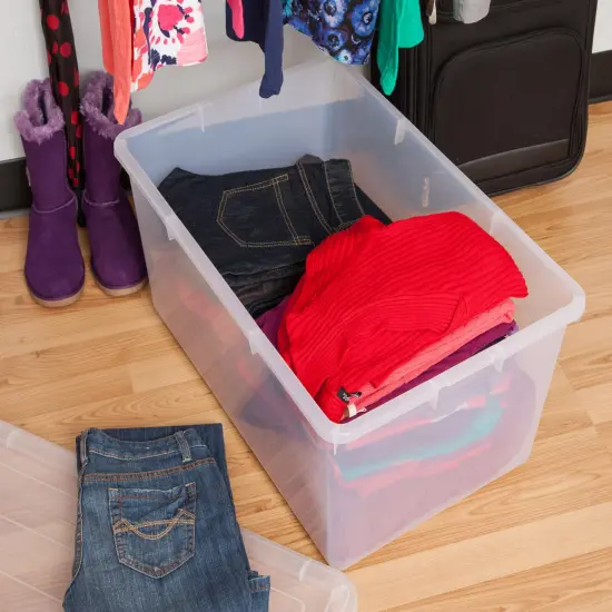 IRIS USA 68qt/17gal Clear View Plastic Storage Bins with Lids, Gray Buckles {4}