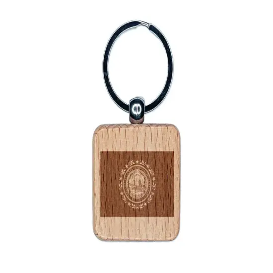 New Hampshire State Flag Engraved Wood Square Keychain Tag Charm {1}
