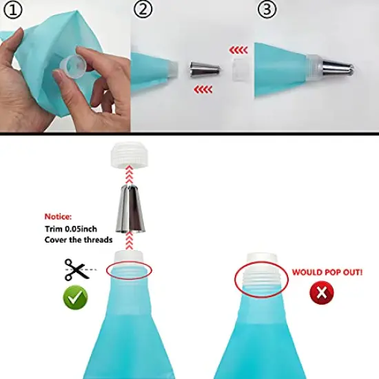 Piping Bags and Tips Set, Supplies for Baking with Reusable Pastry Bags and Tips, Standard Converters, Silicone Rings, cake decorating Tools for Cookie Icing, cake, Cupcake {6}