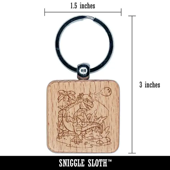 Pachycephalosaurus Dinosaur Headbutting Coconut Engraved Wood Square Keychain Tag Charm {2}