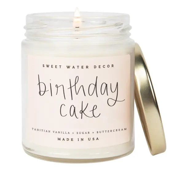 Birthday Cake Candle, Tahitian Vanilla, Powdered Sugar, and Buttered Rum Scented Soy Wax Candle for Home | 9oz Clear Jar, 40 Hour Burn Time, Made in the USA {3}