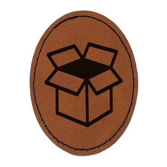 Open Box Package Shipping Round Iron-On Engraved Faux Leather Patch Applique - 2.5" Brown {1}