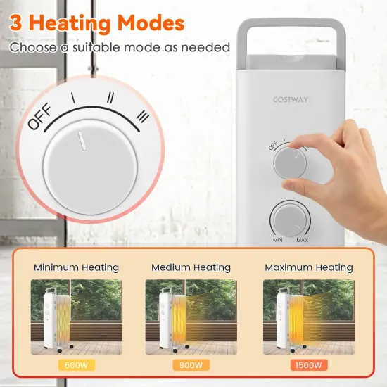 Costway 1500W Oil Filled Space Heater Electric Oil Radiant Heater w/ Safety Protection {5}