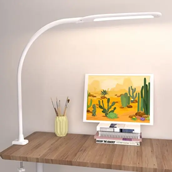 LED Desk Lamp with Clamp,Flexible Gooseneck Clamp Lamp,Dimmable,Touch Control 3 Color Modes,Eye-Care Table Light with Adjustable Arm,Architect Lamp for Home/ Office /Workbench/Reading Working White {2}