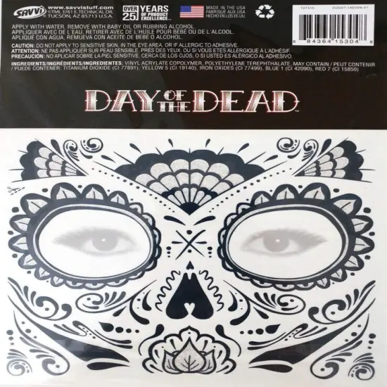 Savvi Day Of The Dead Sugar Skull Temporary Face Tattoos {3}
