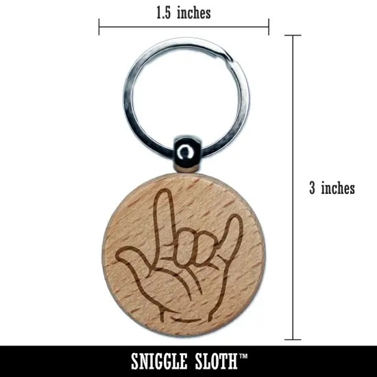 I Love You Hand Sign Language Engraved Wood Round Keychain Tag Charm {2}