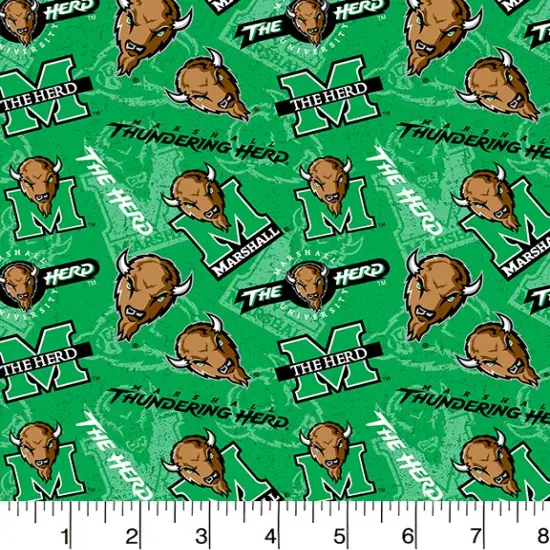 Sykel Enterprises-Marshall University Cotton Fabric-Marshall Thundering Herd Tone On Tone Cotton Quilting Fabric {1}