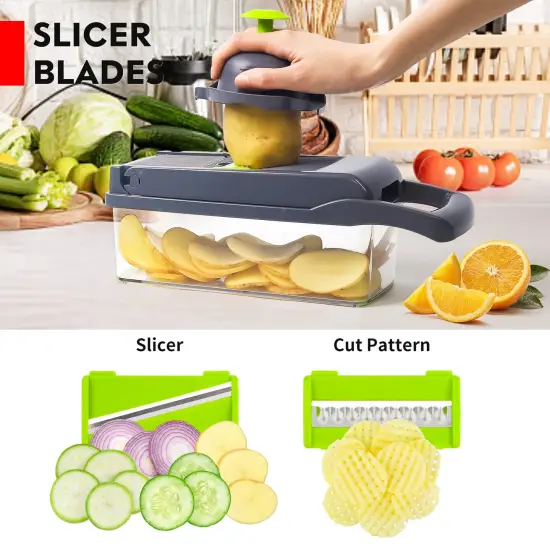 Vegetable Chopper, Pro Onion Chopper, Multifunctional 13 in 1 Food Chopper, Kitchen Vegetable Slicer Dicer Cutter,Veggie Chopper With 8 Blades,Carrot and Garlic Chopper With Container (Gray) {4}