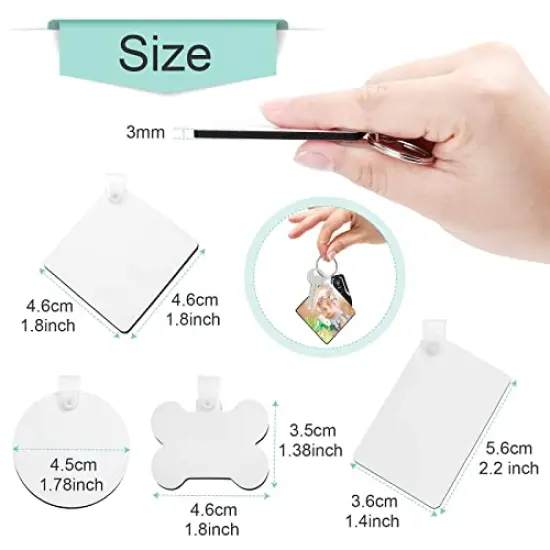 120 Pieces Sublimation Keychain Blanks Bulk, DIY MDF 4 Shape Sublimation Blank Keychain with Keyrings, unisex-adult Double-Sided Printed Heat Transfer Keychain, White {6}