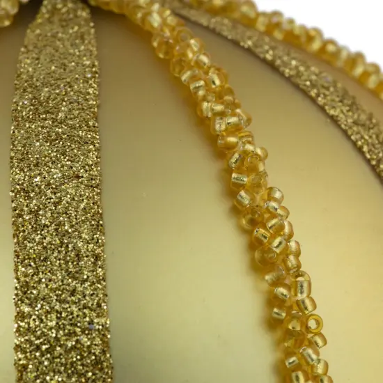 Northlight Glitter and Beads Striped Christmas Glass Ball Ornaments - 4" - Gold - Set of 2 {4}