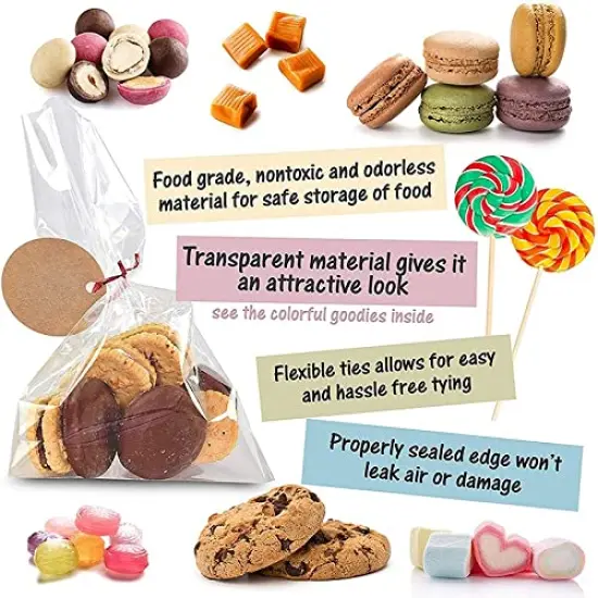 100 PCS Clear Cellophane Bags, 5x7 Small Treat Bags with Ties, Cake Pop Bags, Candy Bags, Goodie Bags, Rice Crispy Treat Bags, Clear Bags for Favors Birthday Party (5'' x 7'') {5}