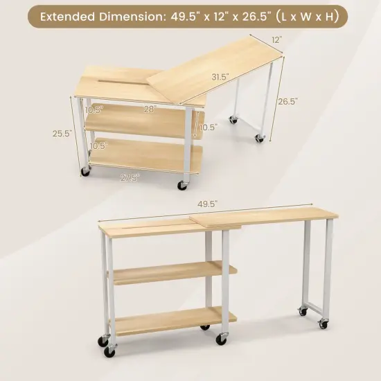 Rotating Sofa Side Table with Wheels Sliding Laptop Desk with Storage Shelves for Small Spaces Natural {4}